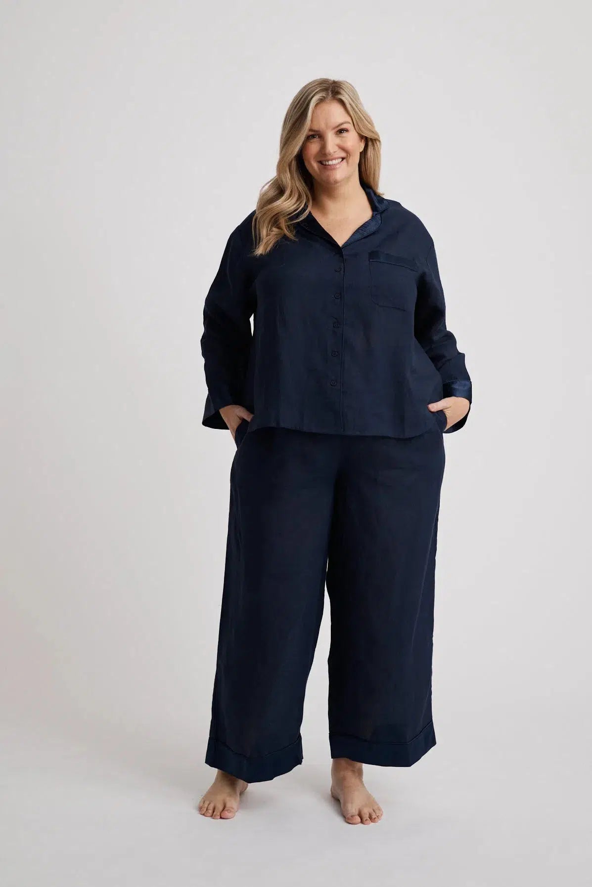 Hera - Pajama Shirt - Long Sleeve - Navy- | - | Hank & Hera