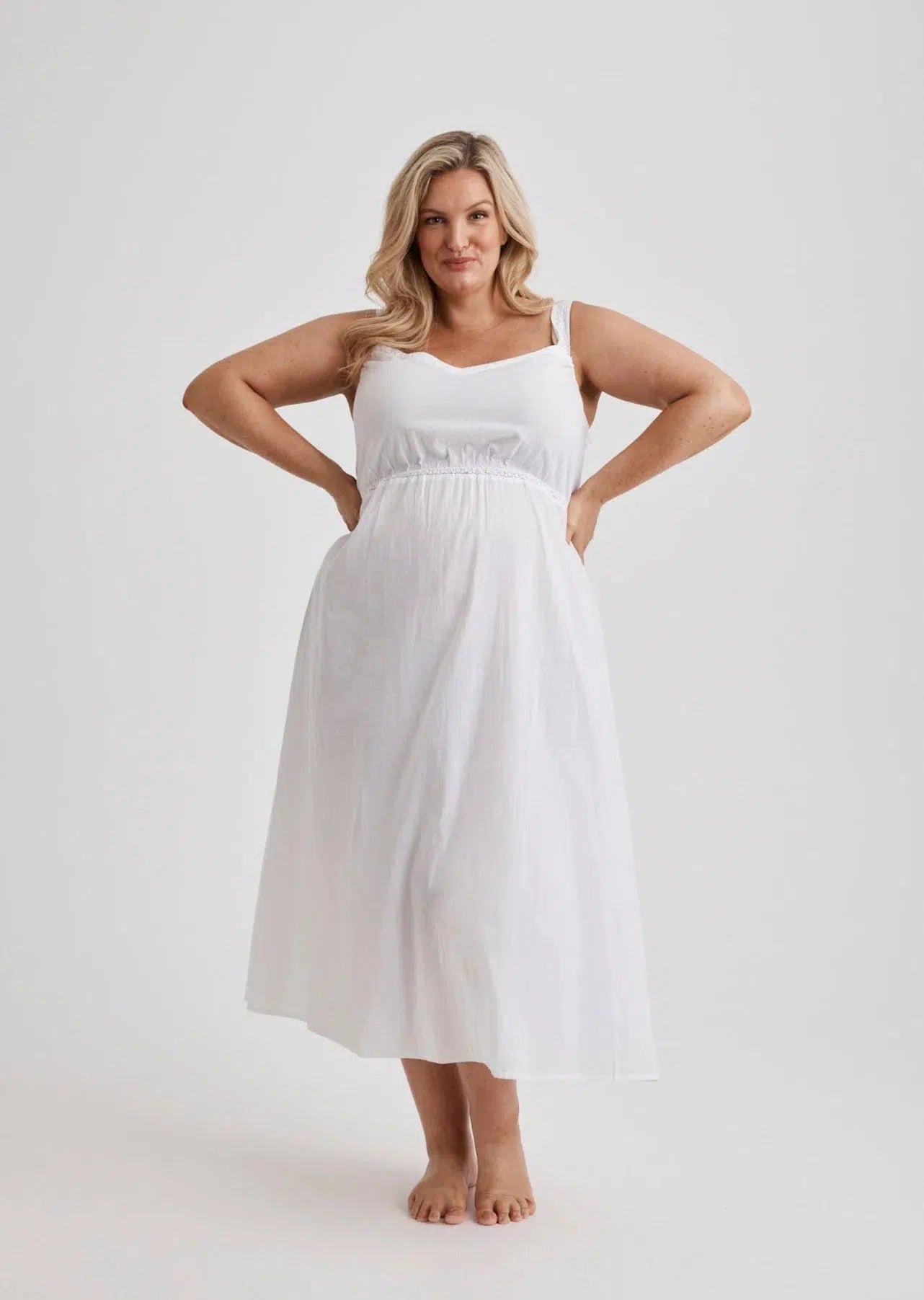 Jessica - Nightie - Mid Length - White-Nightie | XS- | Hank & Hera