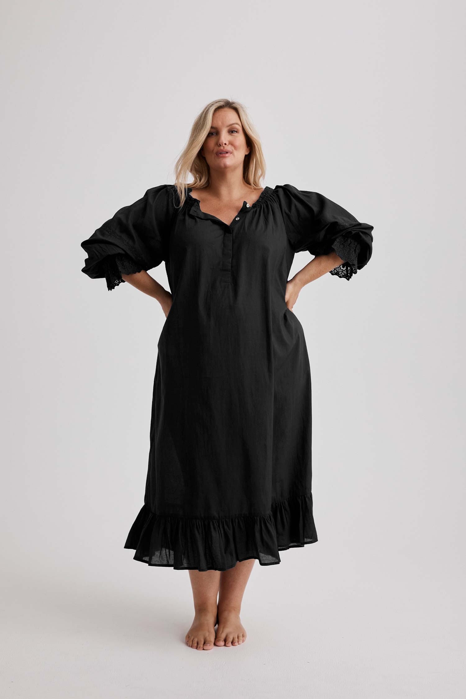 Kareena Nightgown - Cotton - Black
