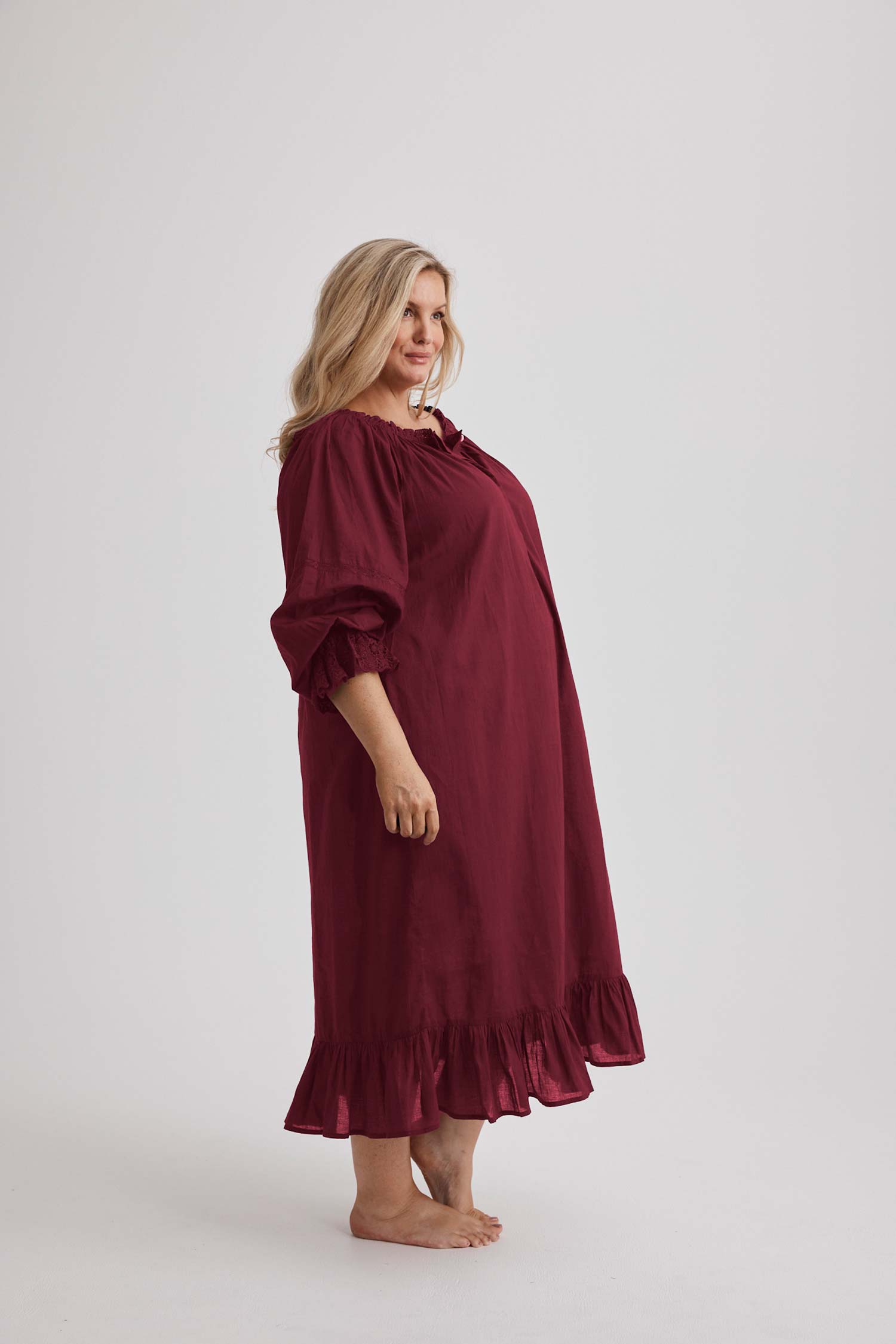 Kareena Nightgown - Cotton - Burgundy