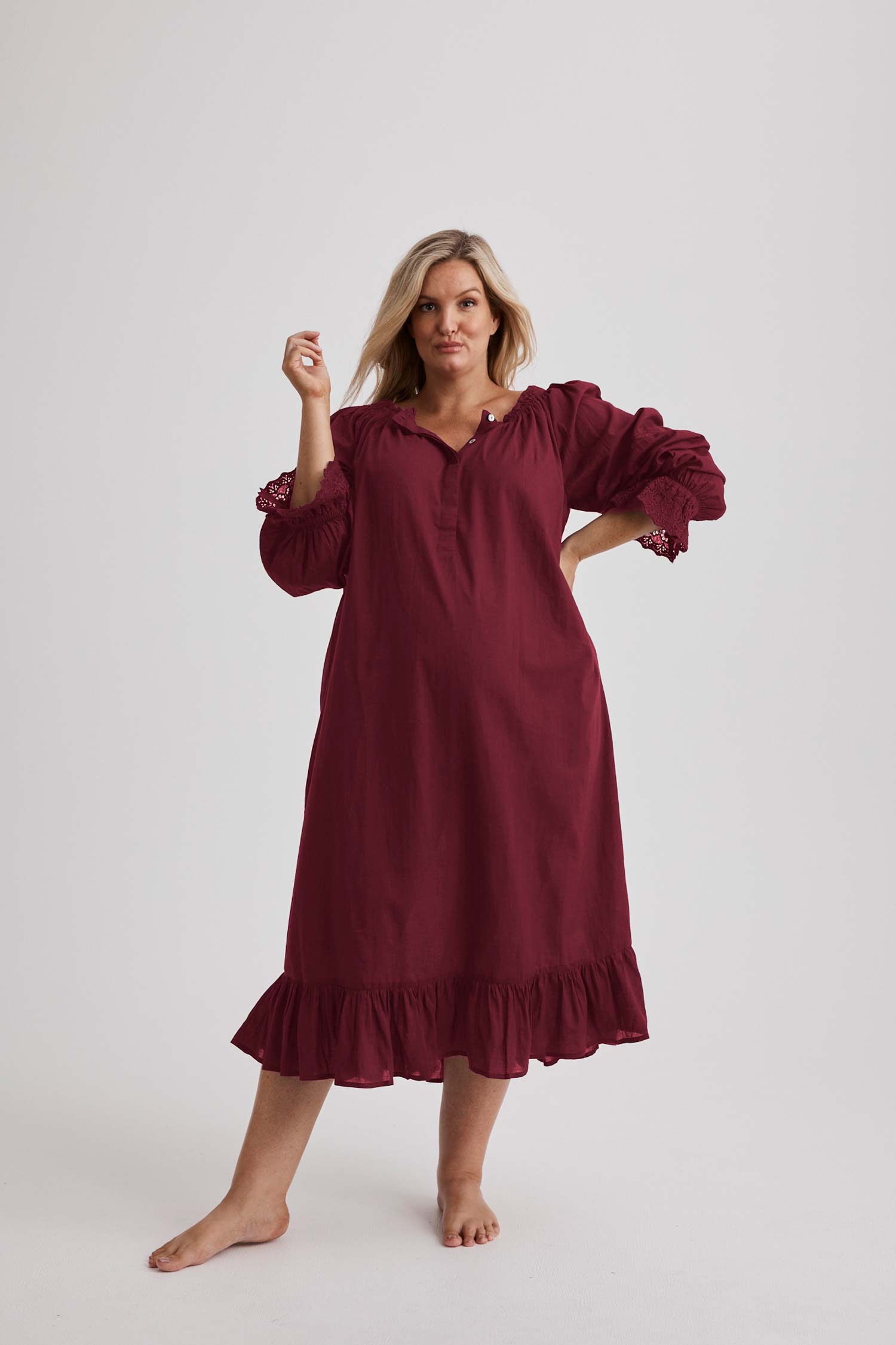 Kareena Nightgown - Cotton - Burgundy