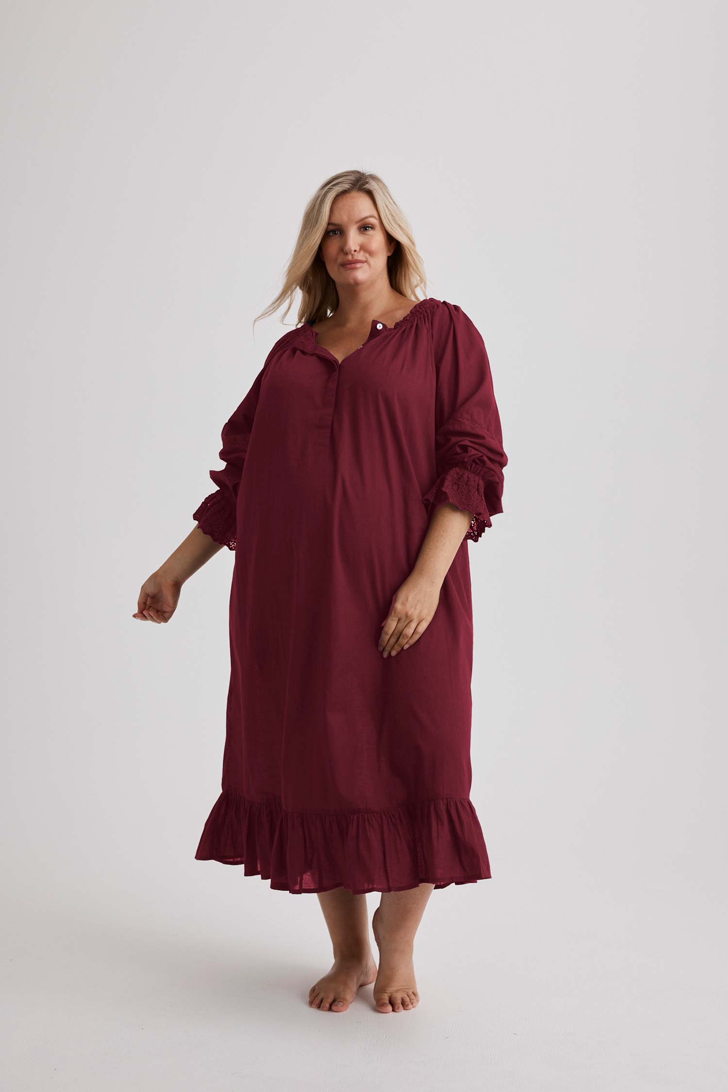 Kareena Nightgown - Cotton - Burgundy