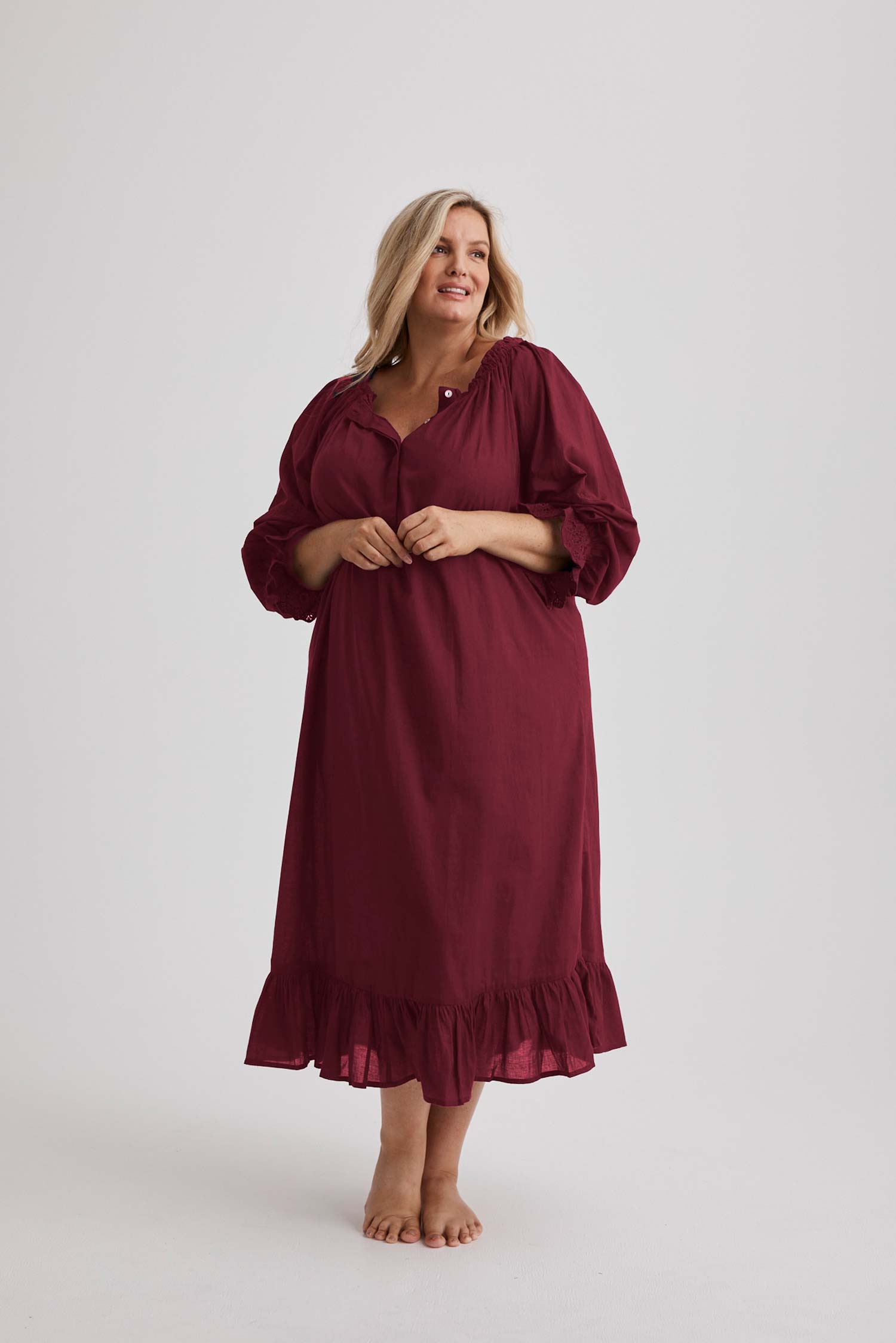 Kareena Nightgown - Cotton - Burgundy
