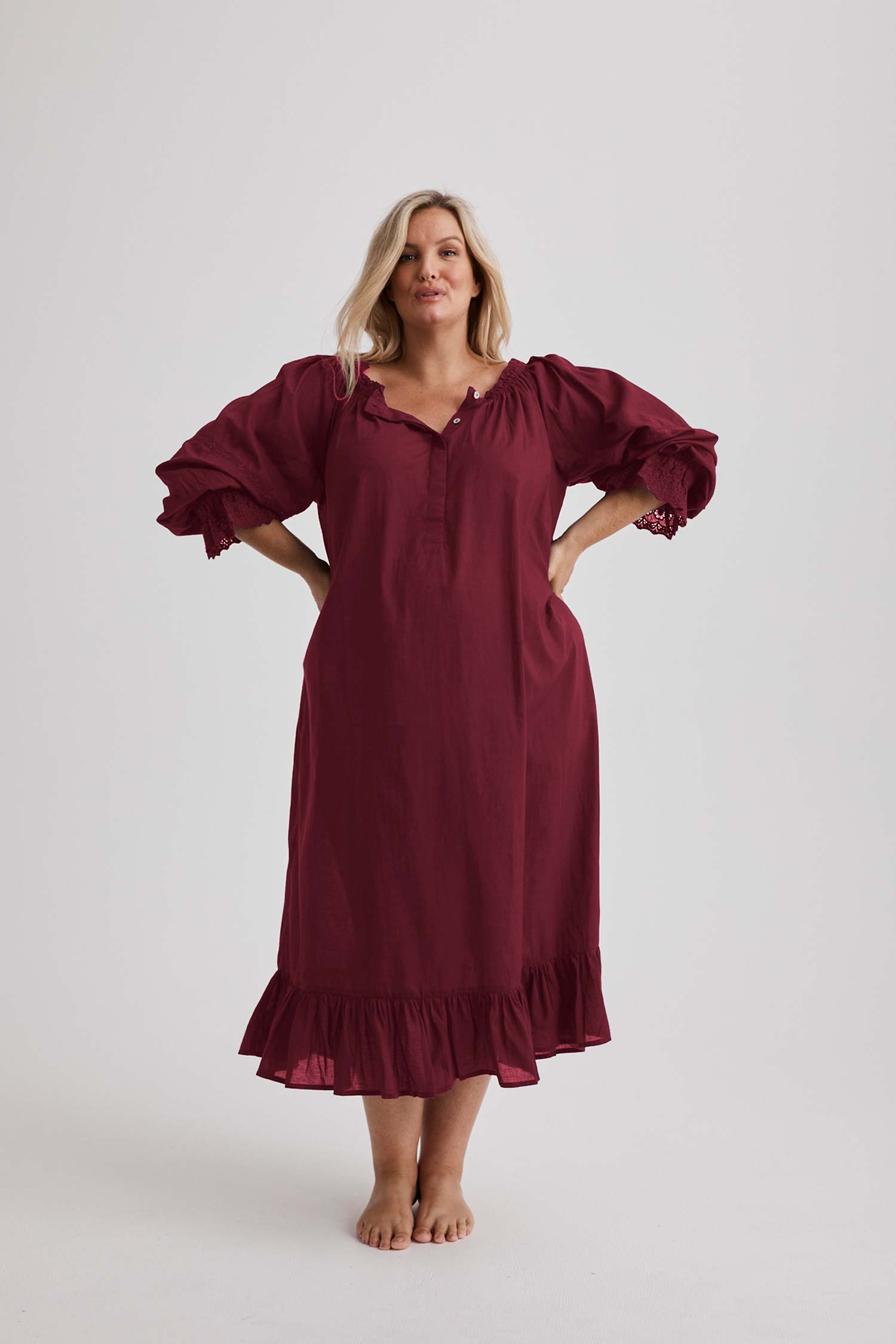 Kareena Nightgown - Cotton - Burgundy