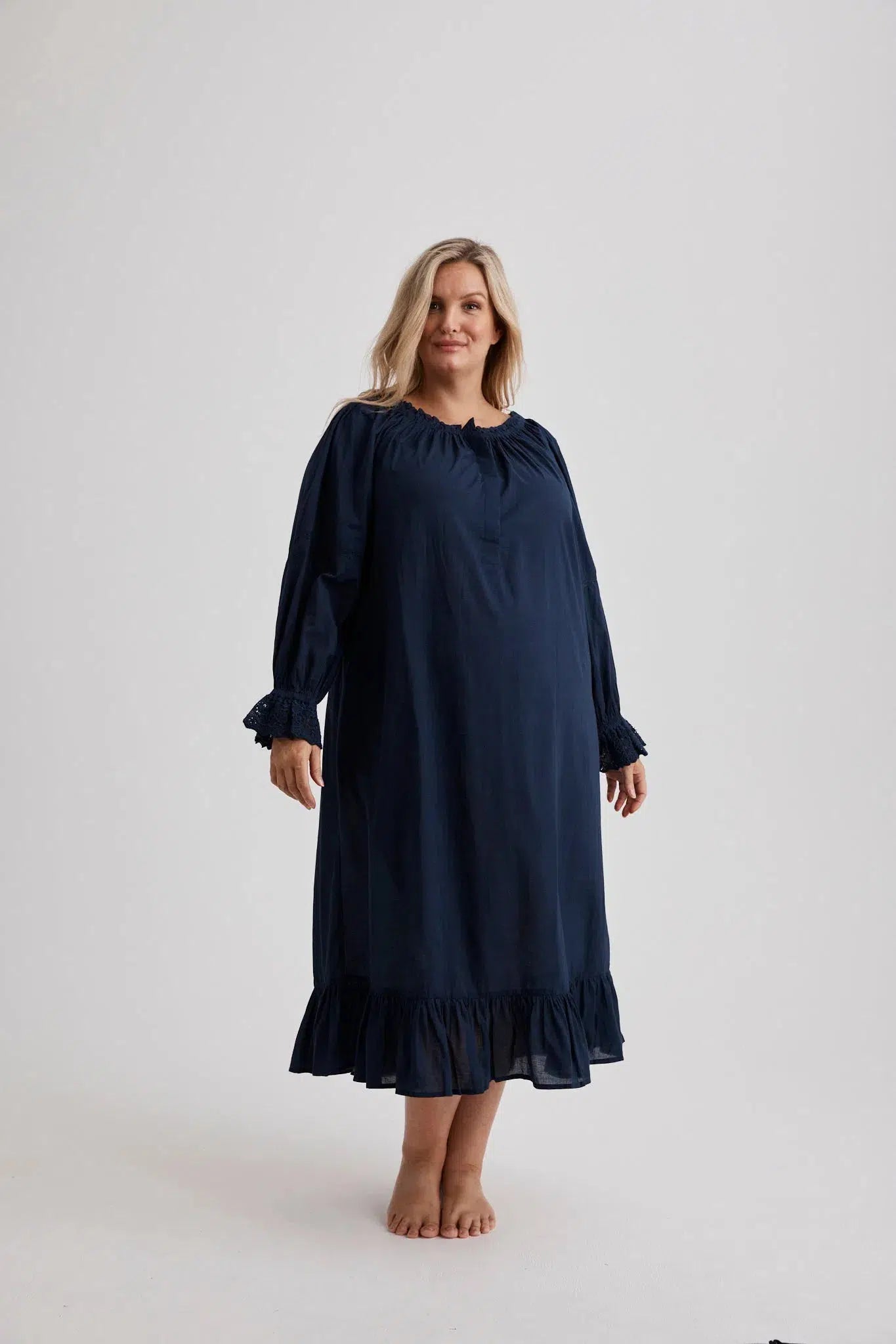 Kareena - Nightgown - Long - Navy - Cotton-Nightdress | XS- | Hank & Hera
