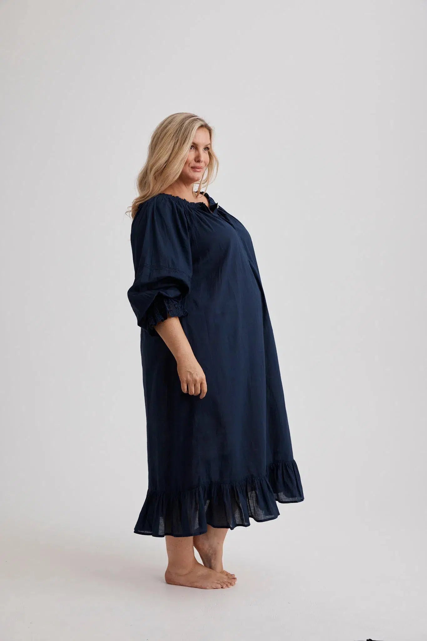 Kareena - Nightgown - Long - Navy - Cotton-Nightdress | XS- | Hank & Hera