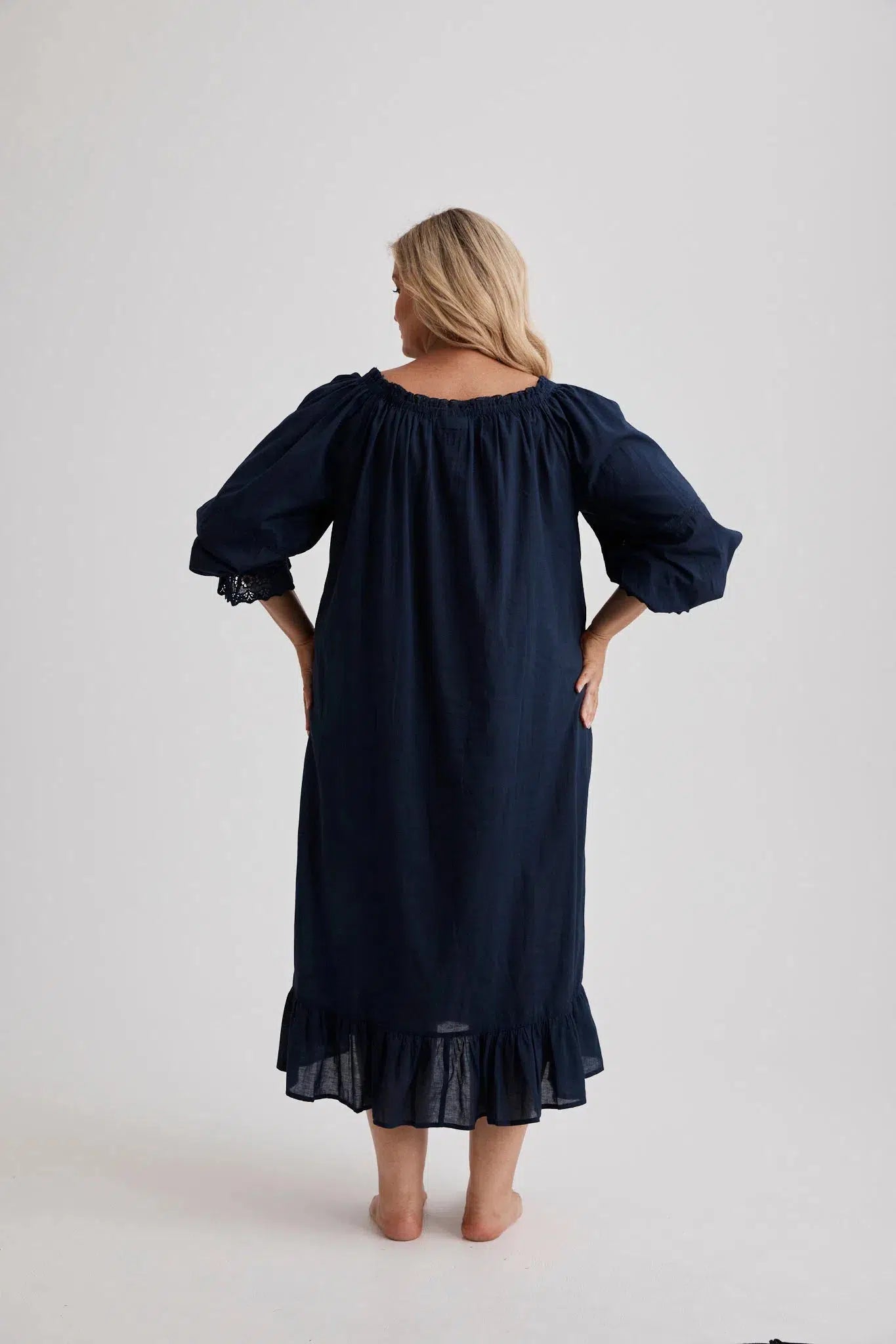 Kareena - Nightgown - Long - Navy - Cotton-Nightdress | XS- | Hank & Hera
