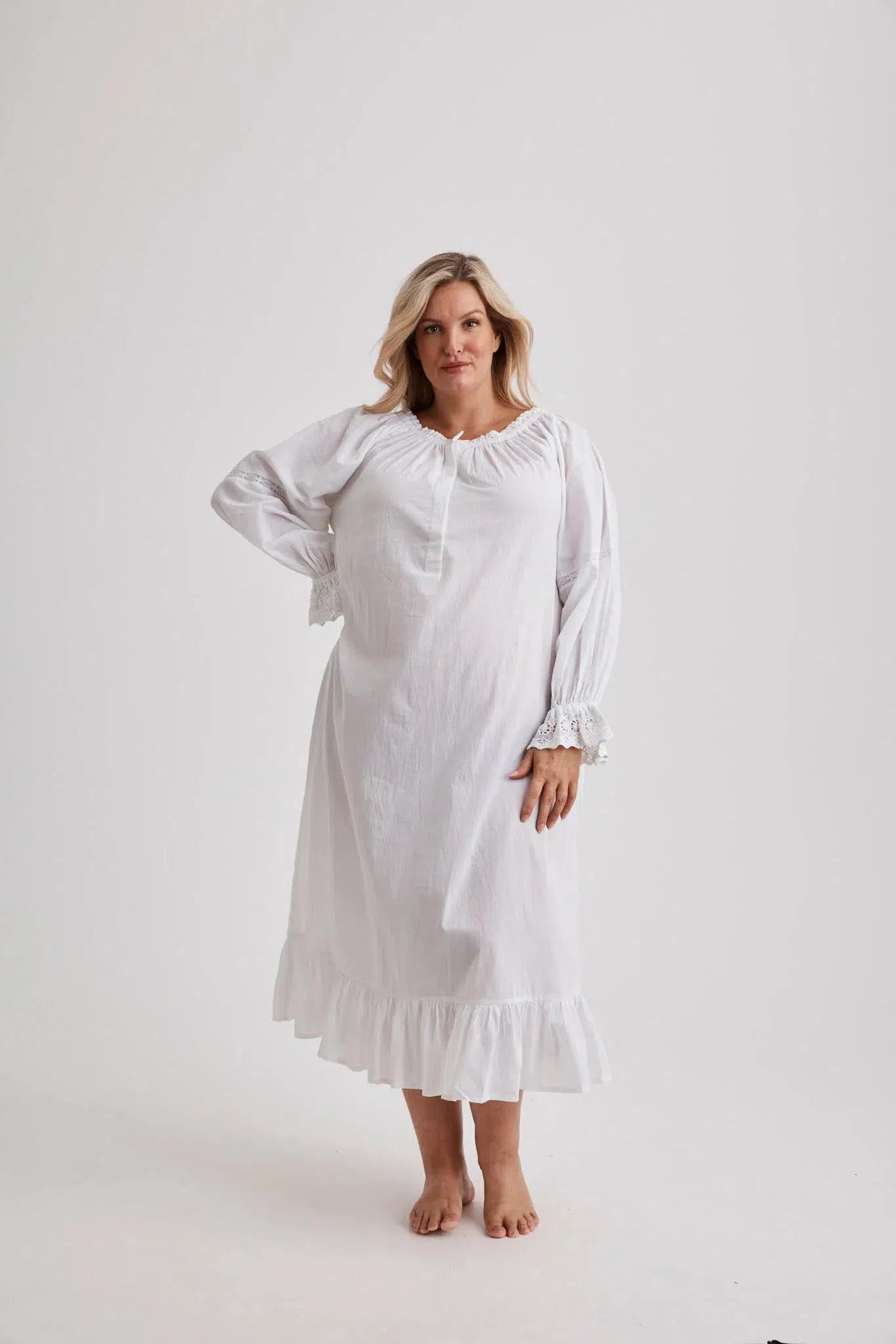 Kareena - Nightgown - Long - White - Cotton-Nightdress | XS- | Hank & Hera
