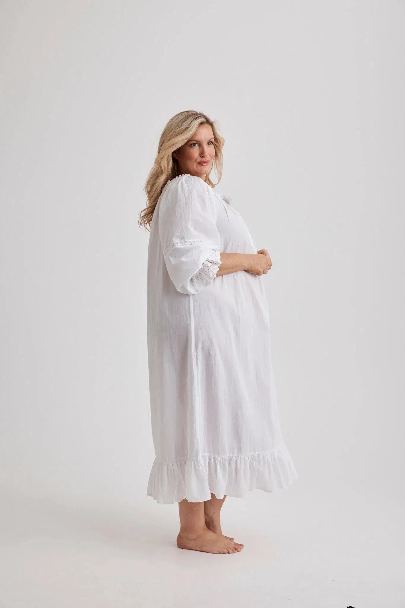 Kareena - Nightgown - Long - White - Cotton-Nightdress | XS- | Hank & Hera