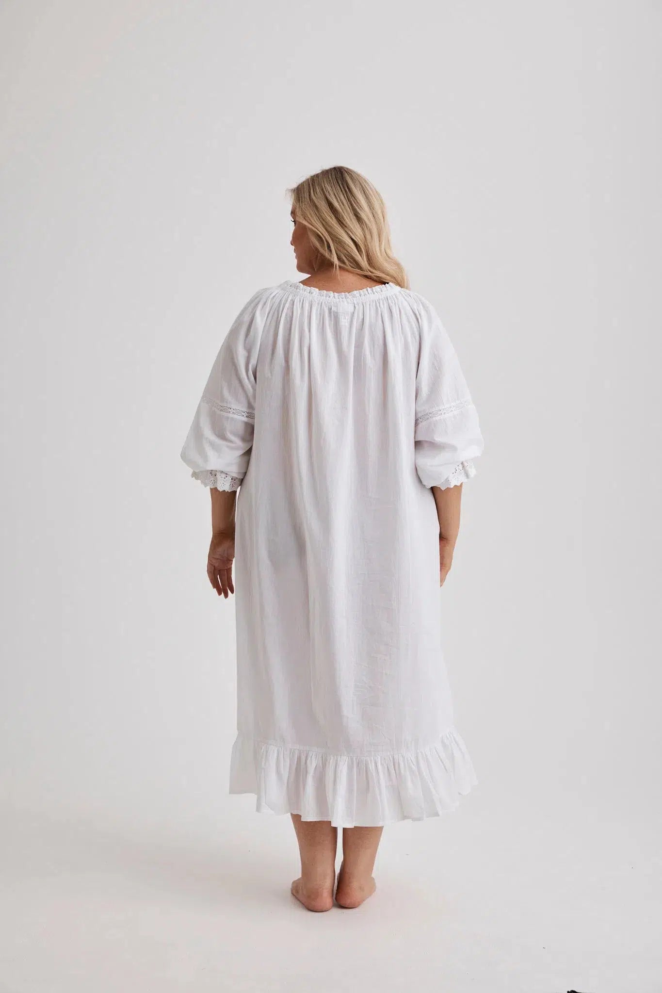 Kareena - Nightgown - Long - White - Cotton-Nightdress | XS- | Hank & Hera