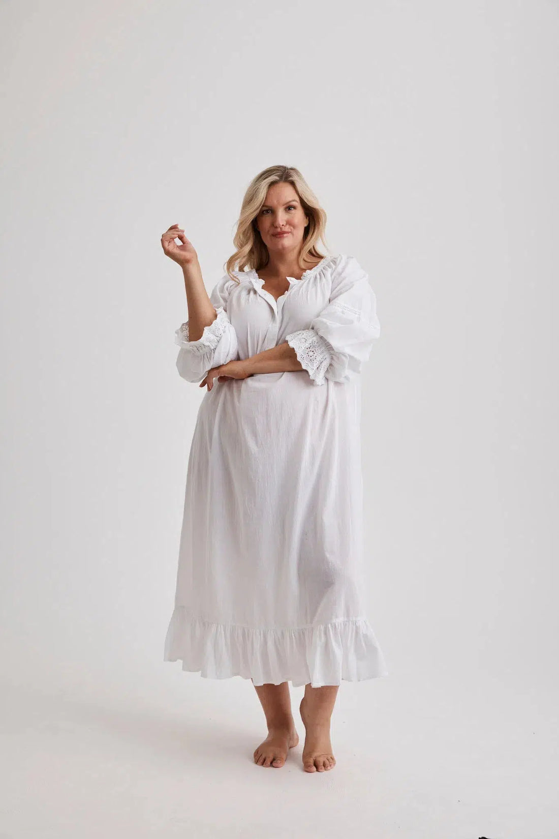 Kareena - Nightgown - Long - White - Cotton-Nightdress | XS- | Hank & Hera