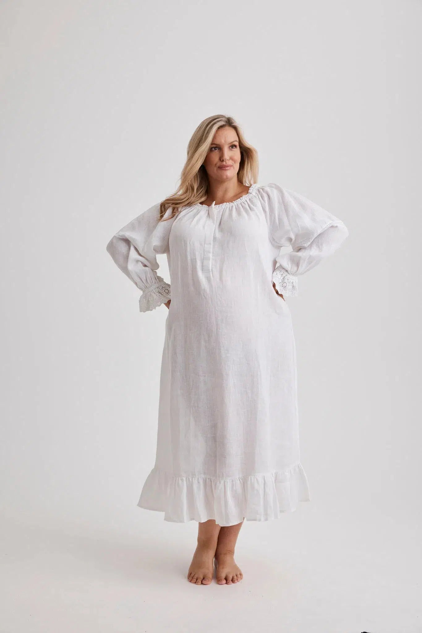 Kareena - Nightgown - Long - White - Linen-Nightdress | XS- | Hank & Hera
