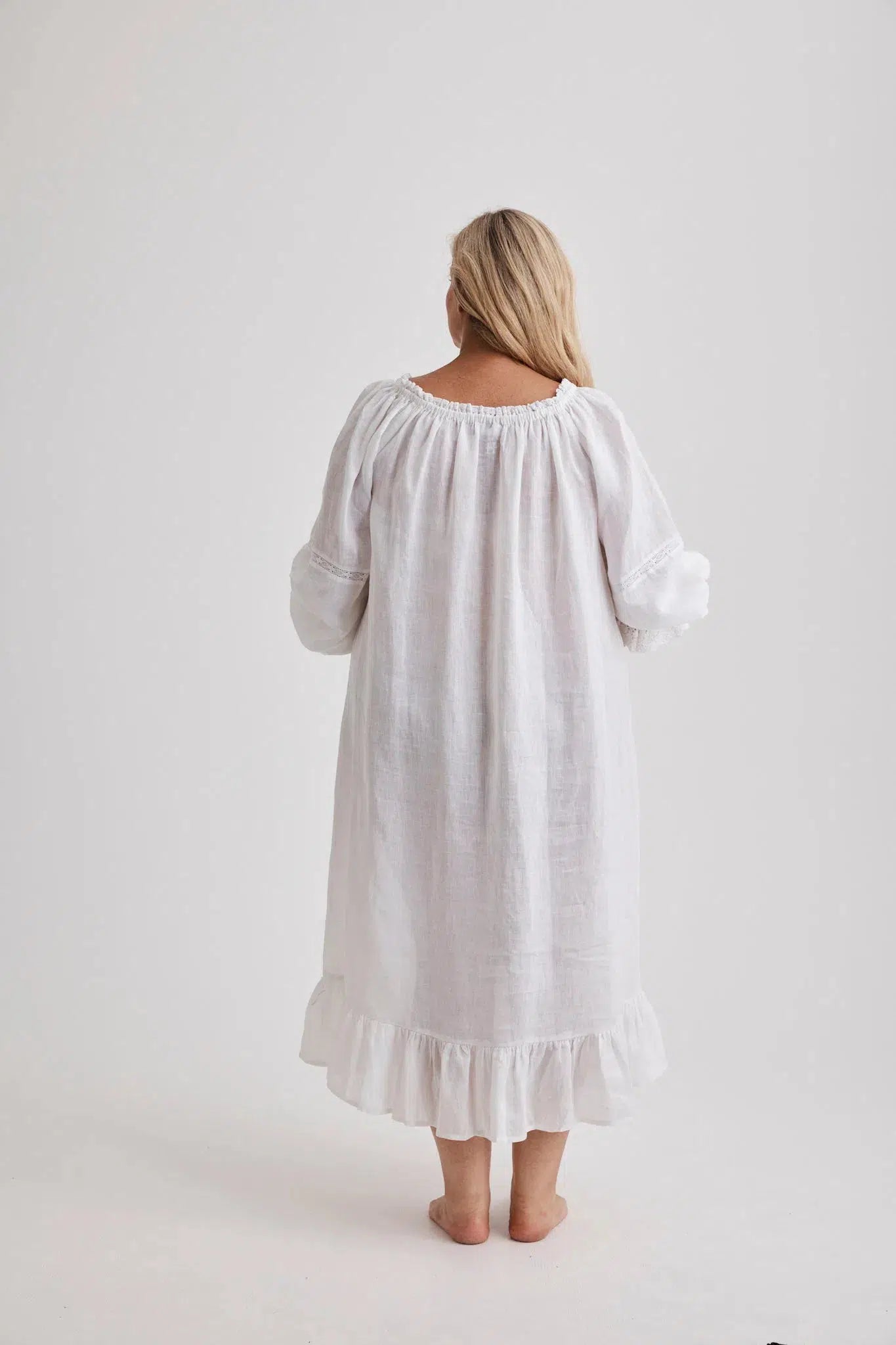 Kareena - Nightgown - Long - White - Linen-Nightdress | XS- | Hank & Hera