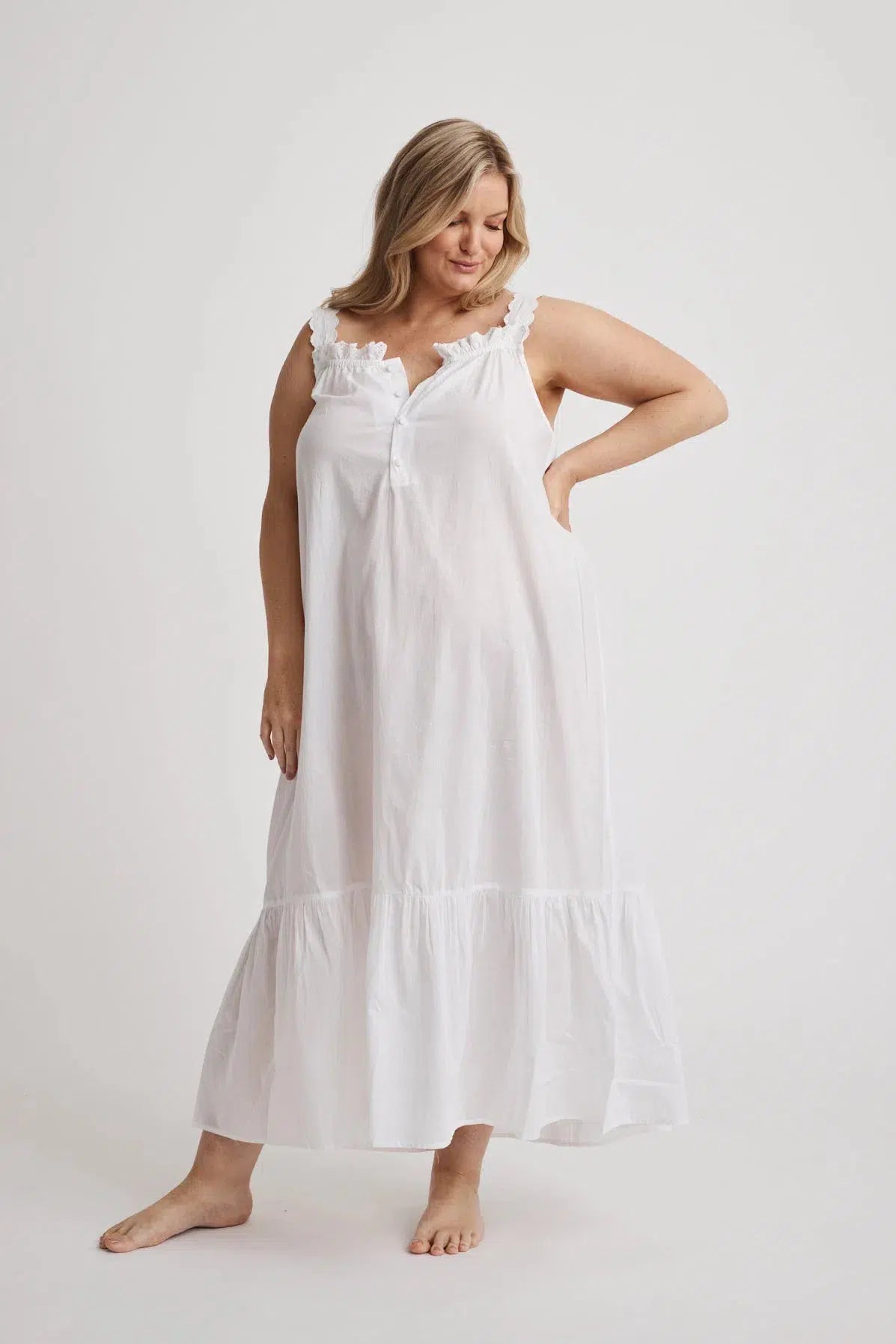 Lauren - Nightdress - Long - White-Nightdress | XS- | Hank & Hera