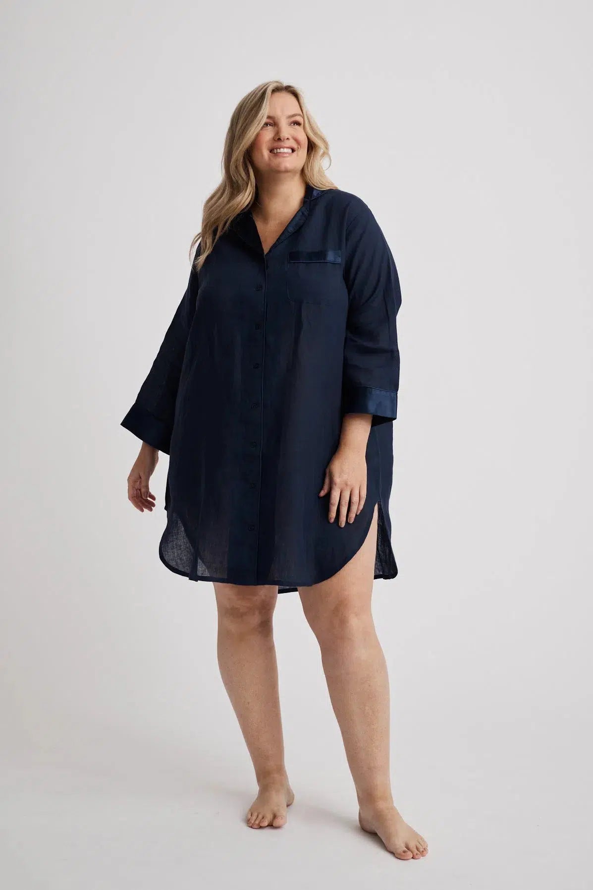 Melanie - Shirt Nightdress - Navy-Shirt Nightdress | XS- | Hank & Hera