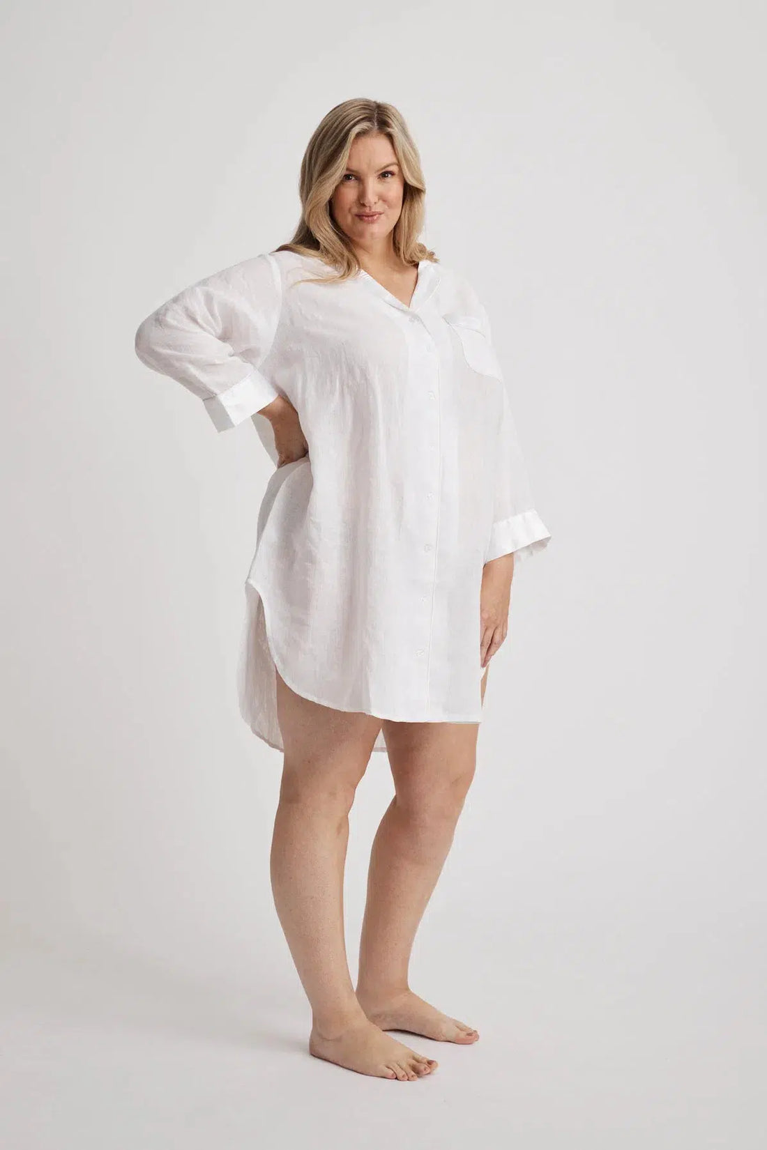 Melanie - Shirt Nightdress - White-Shirt Nightdress | XS- | Hank & Hera