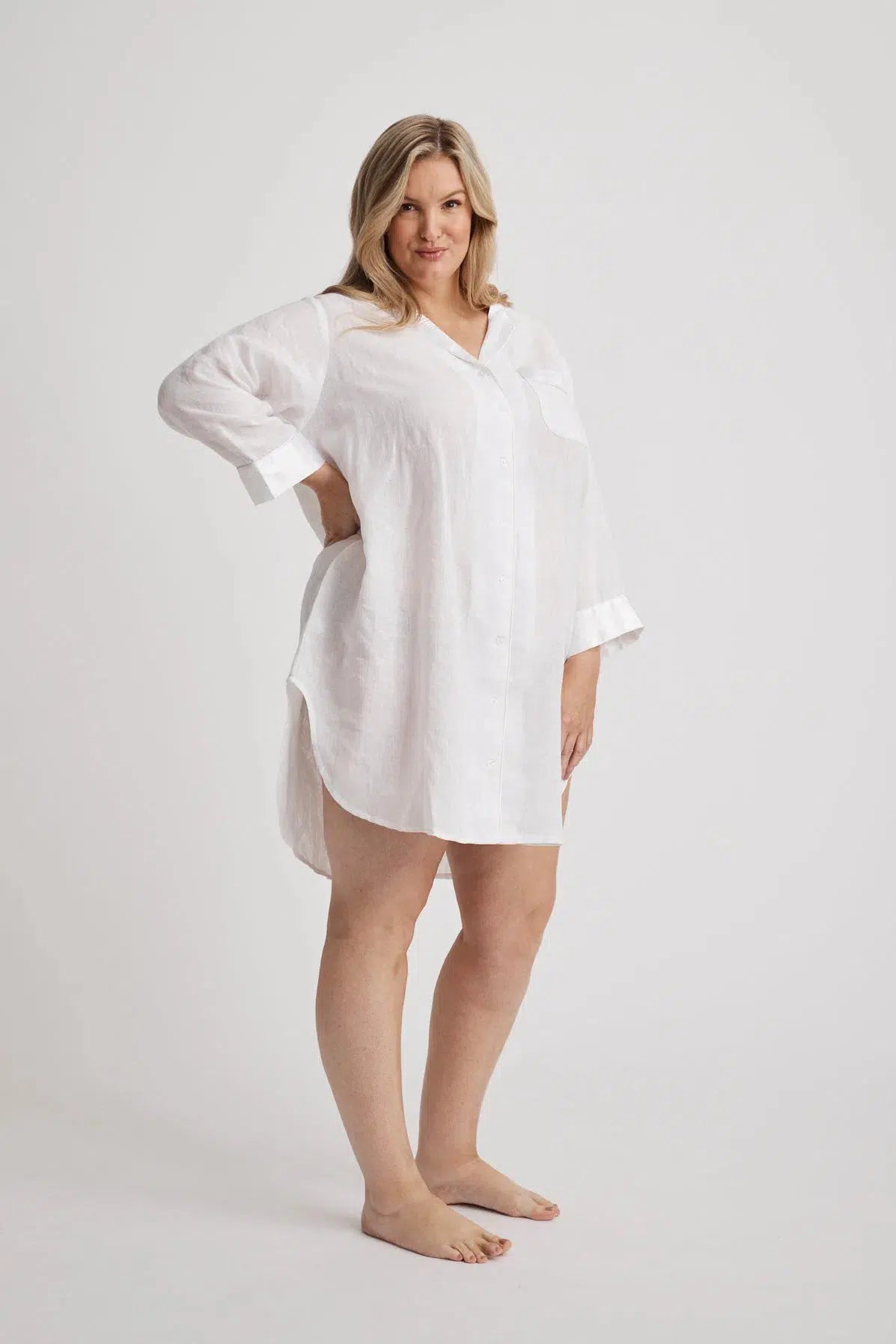 Melanie - Shirt Nightdress - White-Shirt Nightdress | XS- | Hank & Hera