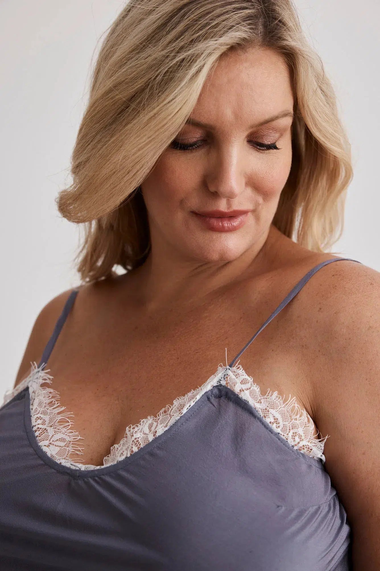 Philippa - Nightgown - Long - Crepe De Chine (Silk) - Gray-Nightie | XS- | Hank & Hera