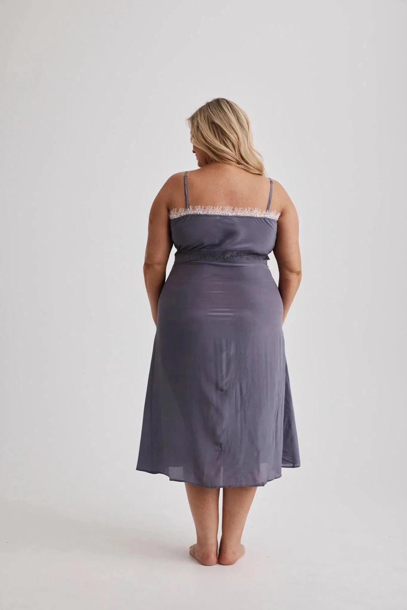 Philippa - Nightgown - Long - Crepe De Chine (Silk) - Gray-Nightie | XS- | Hank & Hera