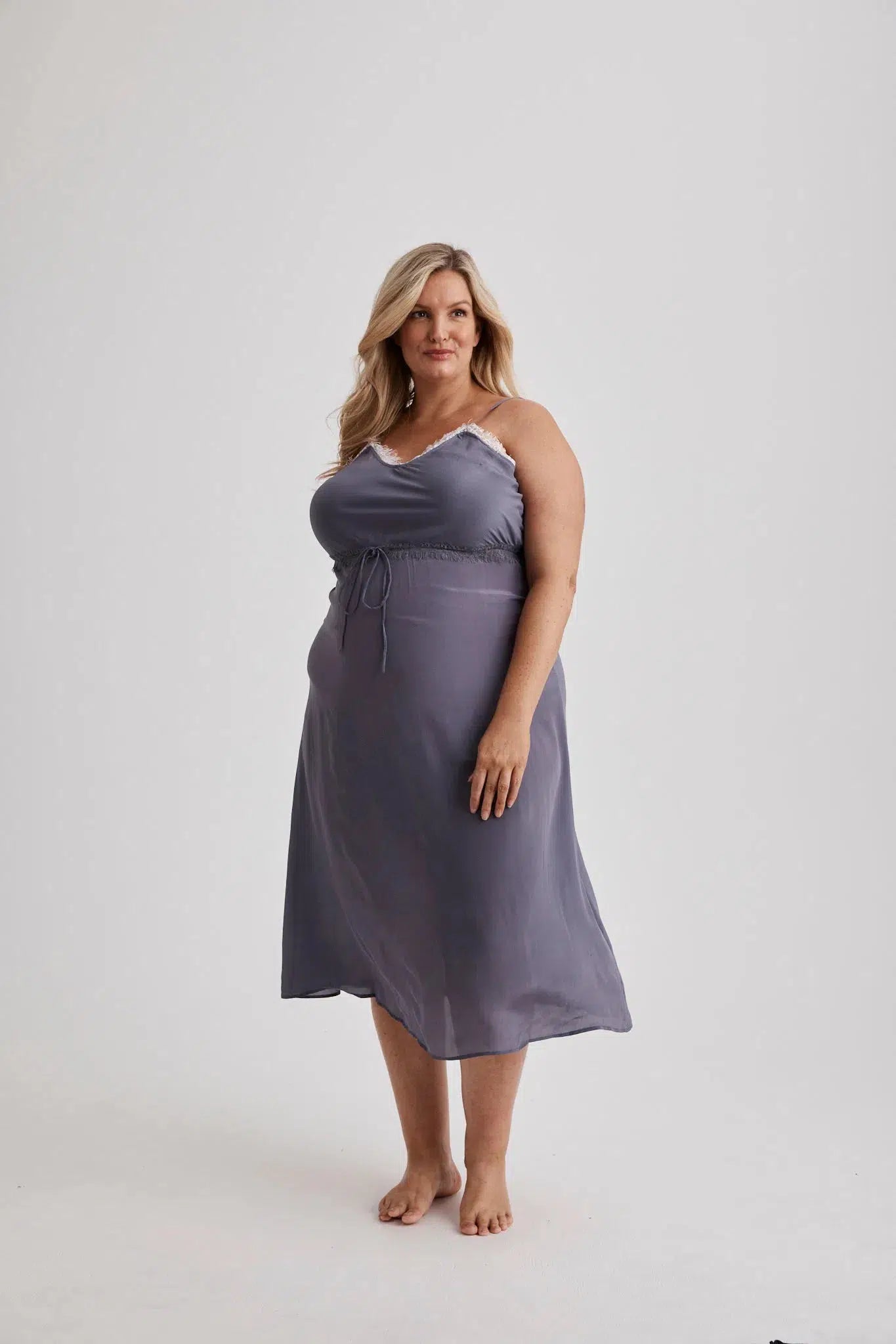 Philippa - Nightgown - Long - Crepe De Chine (Silk) - Gray-Nightie | XS- | Hank & Hera