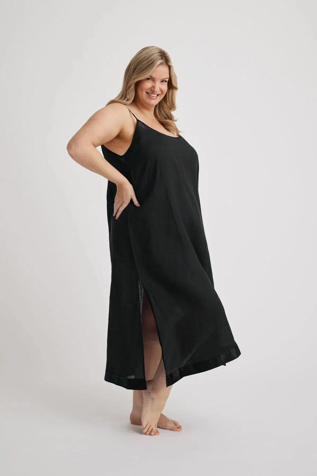 Renae - Slip Nightdress - Long - Black-Slip Nightdress | XS- | Hank & Hera