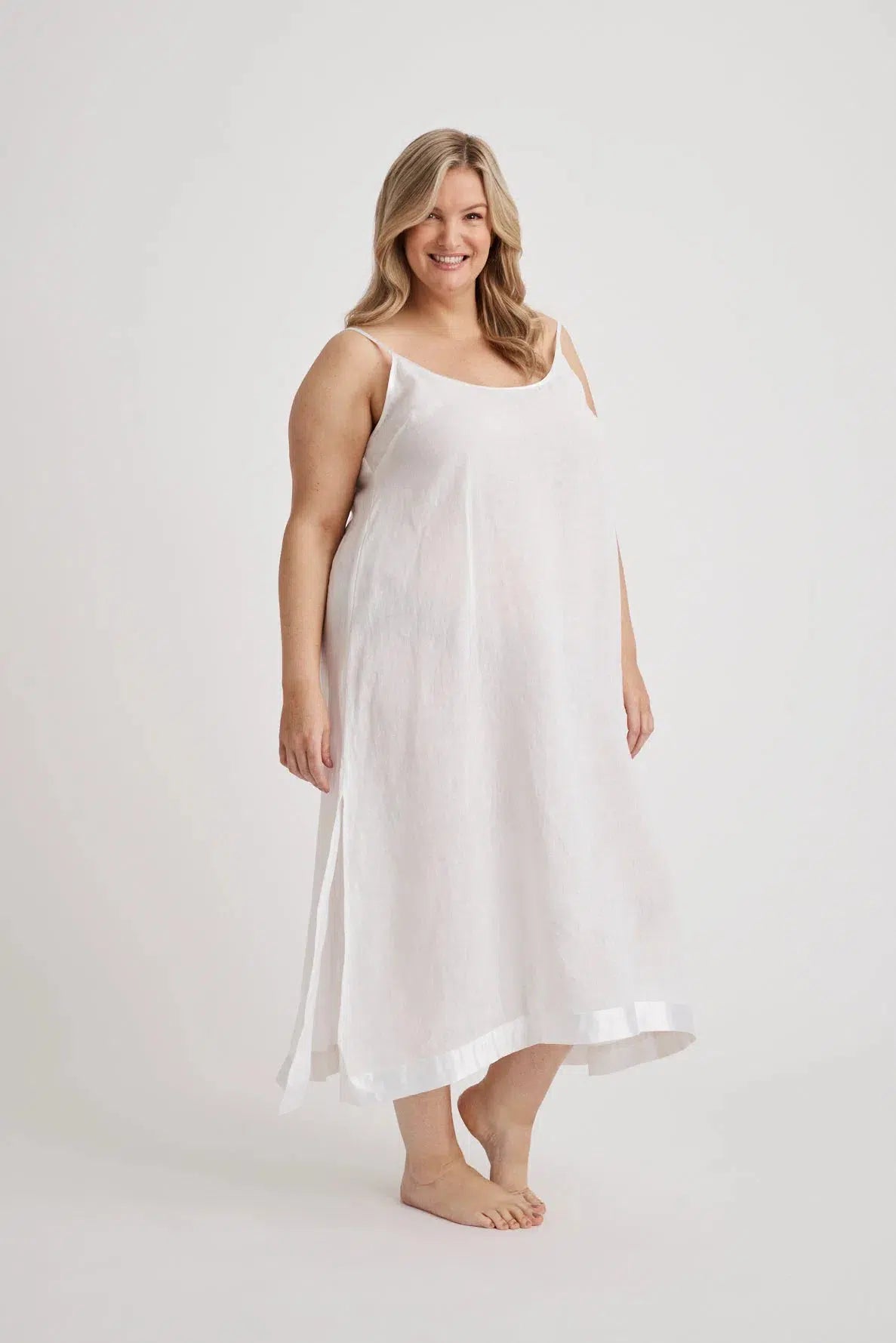 Renae - Slip Nightdress - Long - White-Slip Nightdress | S- | Hank & Hera