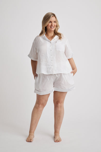 Hera - Pajama Shirt - Short Sleeve - White