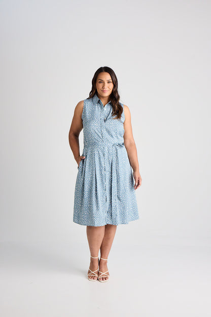 Lilli - Dress - Knee-Length - Blue &amp; White - Silk