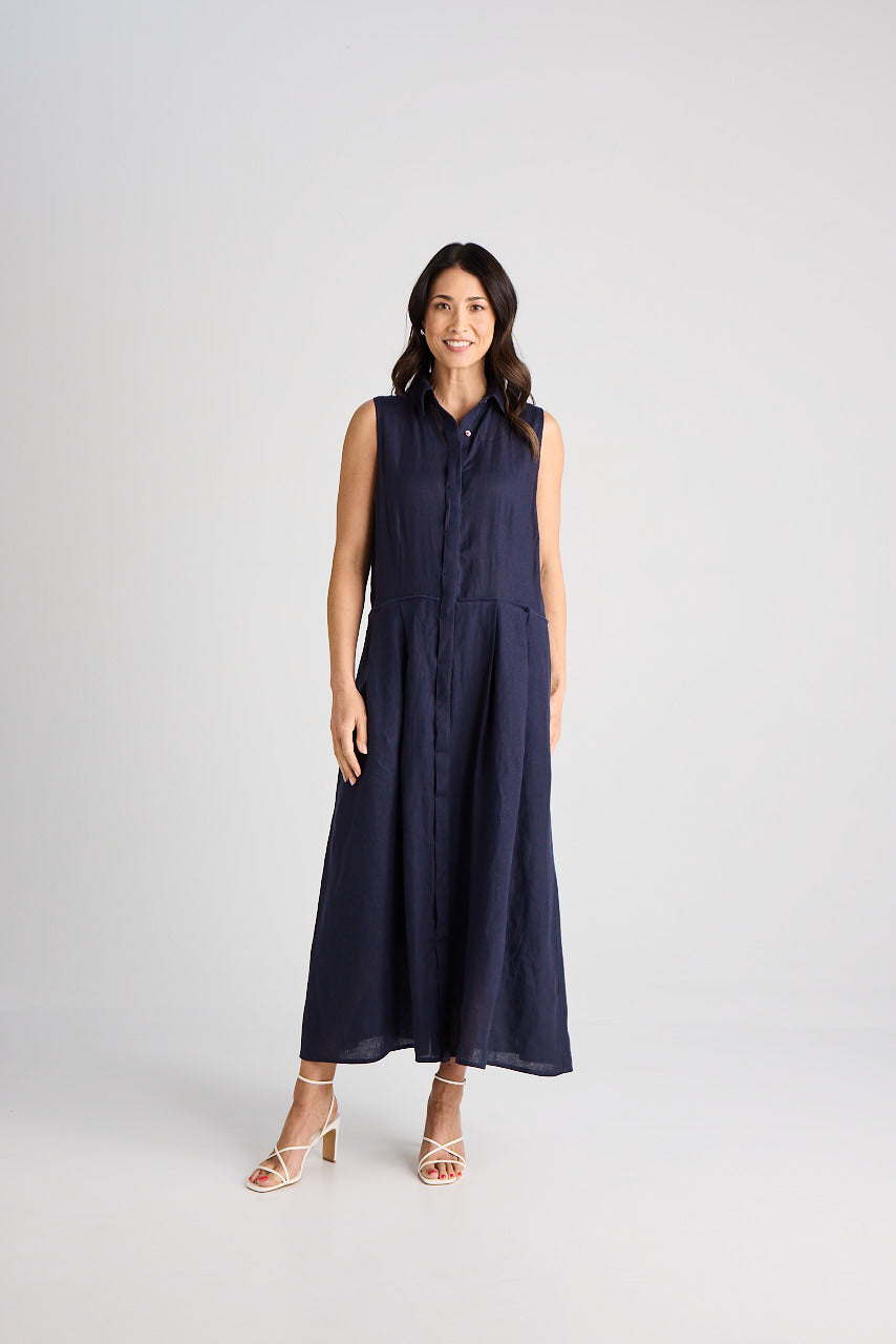 Lilli - Dress - Long - Navy - Linen