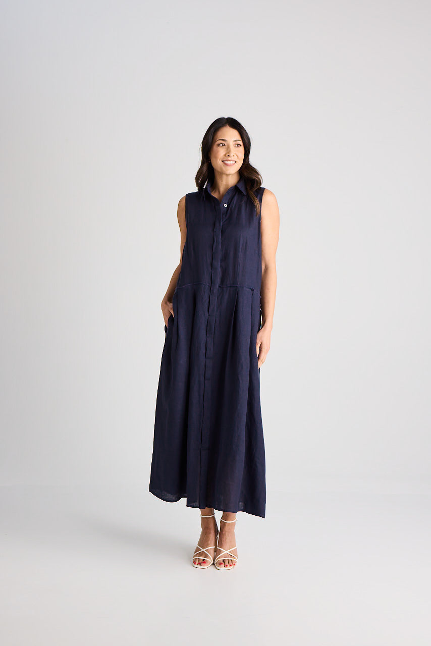 Lilli - Dress - Long - Navy - Linen