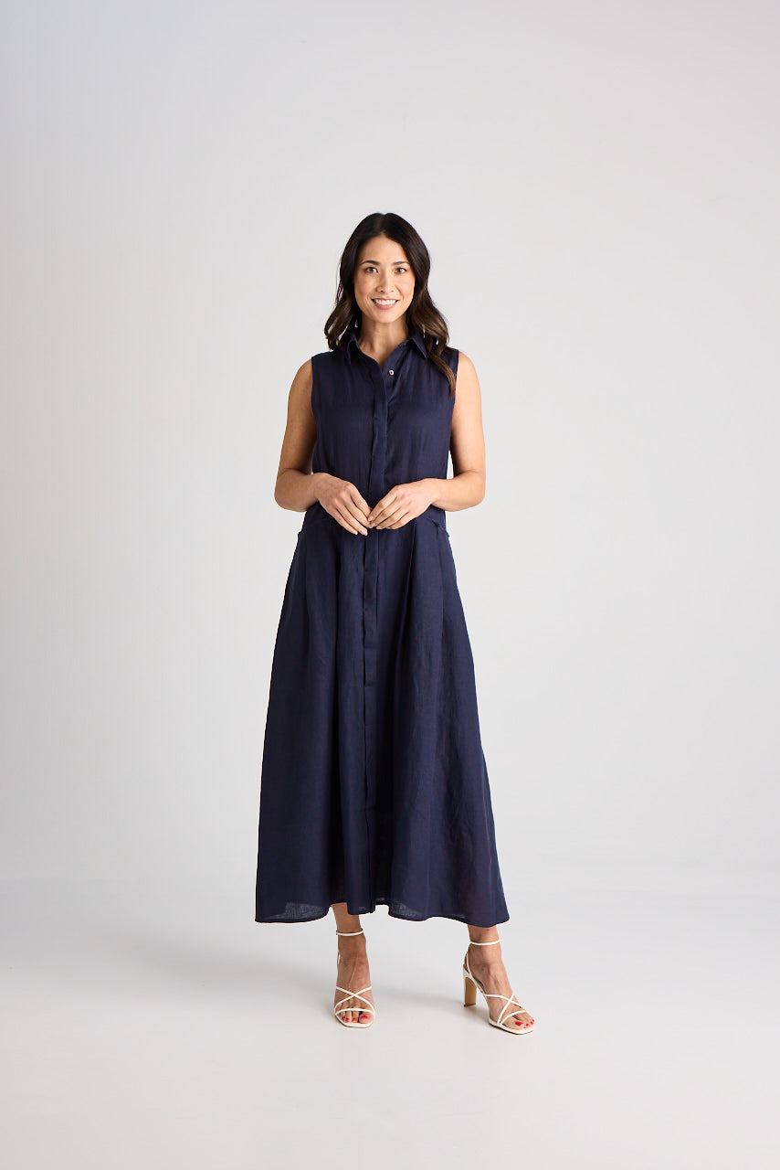 Lilli - Dress - Long - Navy - Linen