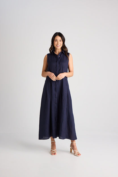 Lilli - Dress - Long - Navy - Linen