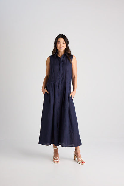 Lilli - Dress - Long - Navy - Linen