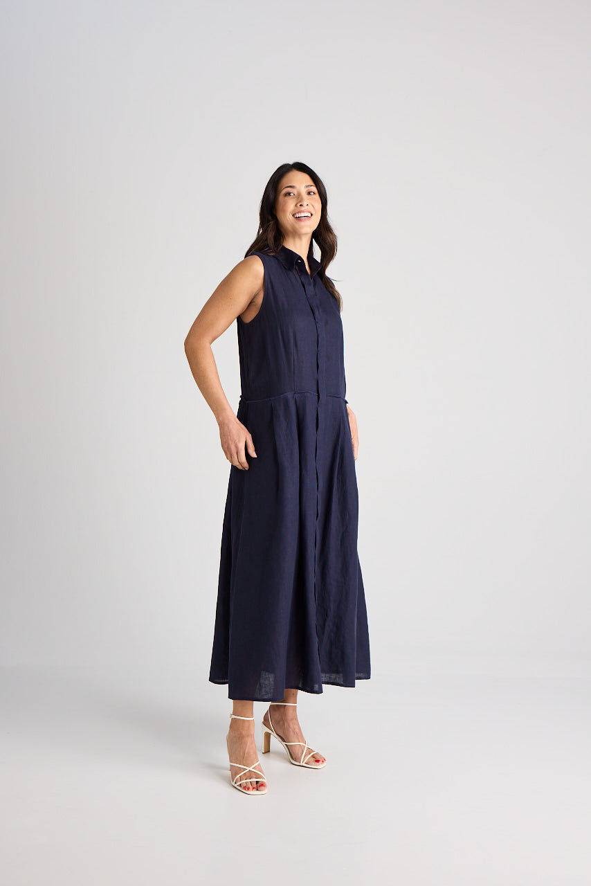 Lilli - Dress - Long - Navy - Linen