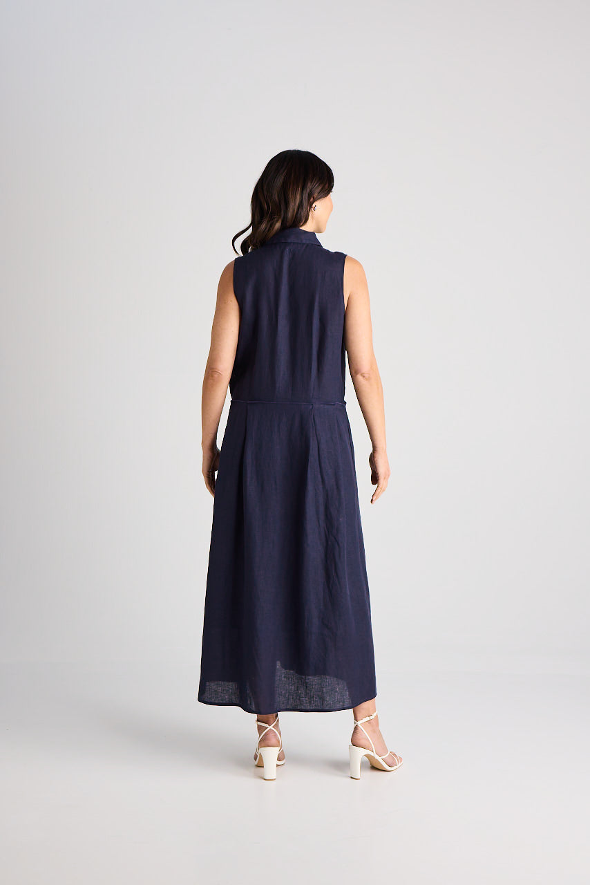 Lilli - Dress - Long - Navy - Linen