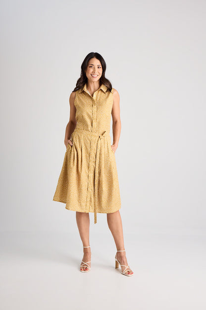 Lilli - Dress - Knee-Length - Yellow &amp; White - Silk