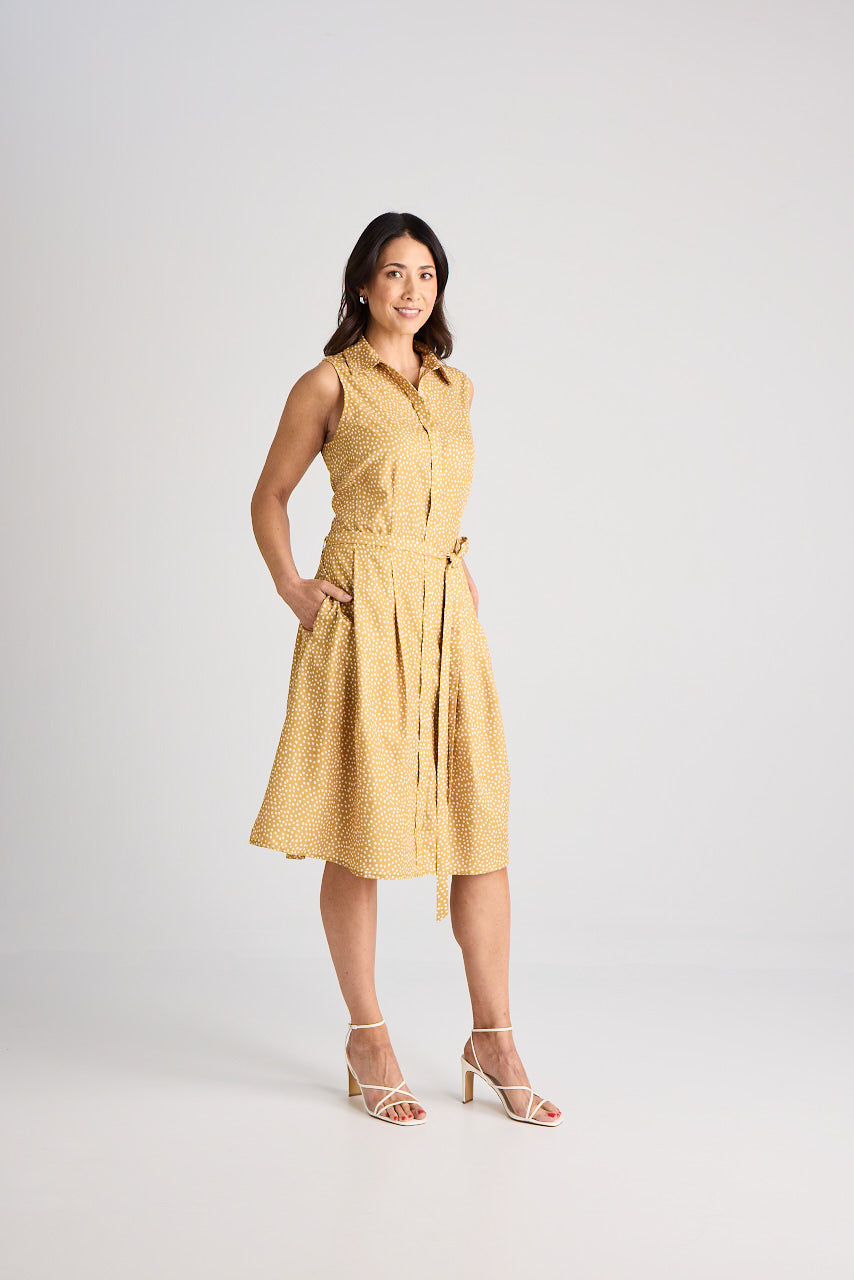 Lilli - Dress - Knee-Length - Yellow &amp; White - Silk