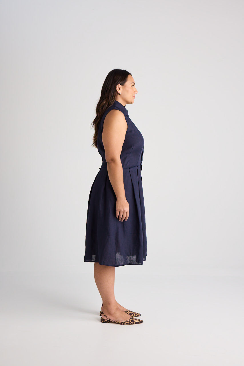 Lilli - Dress - Knee-Length - Navy - Linen