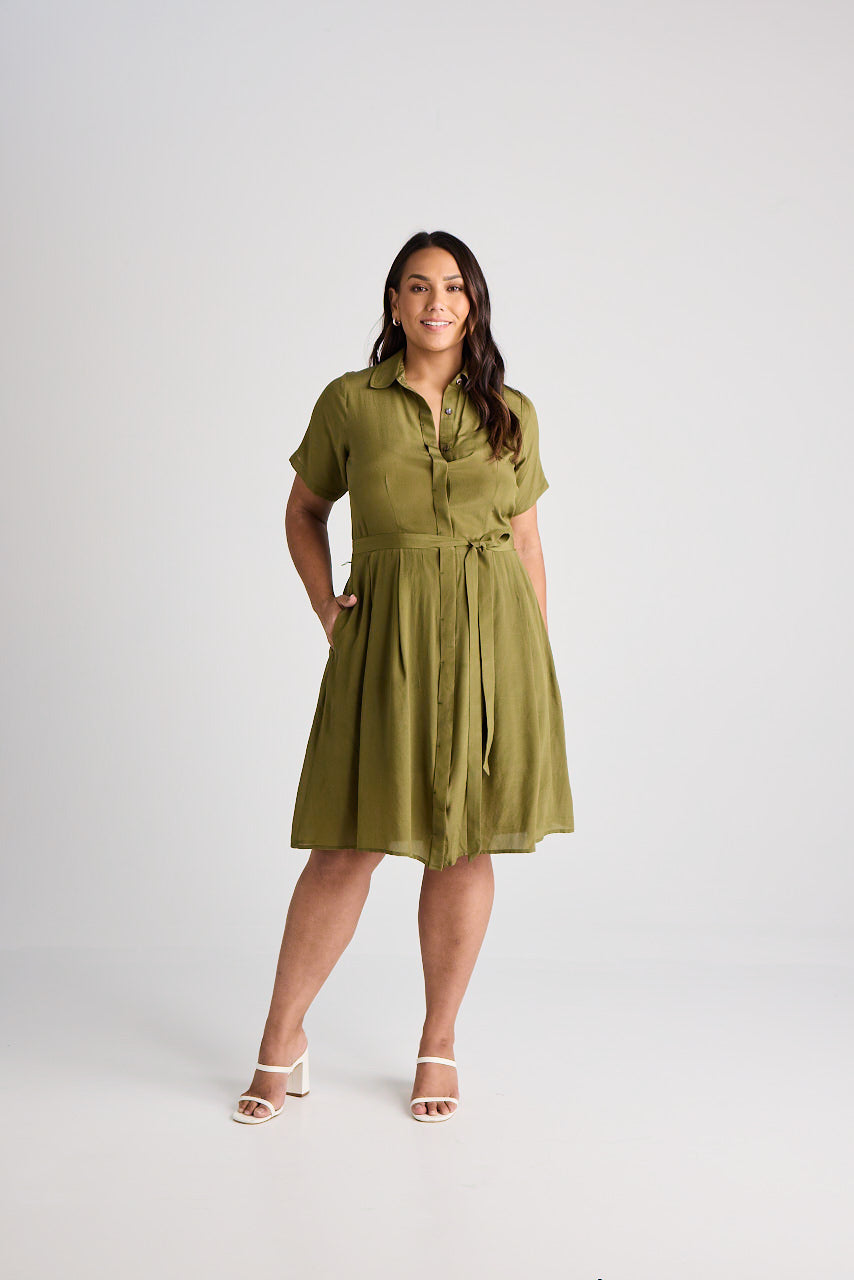 Lilli - Dress - Knee-Length - Olive - Silk