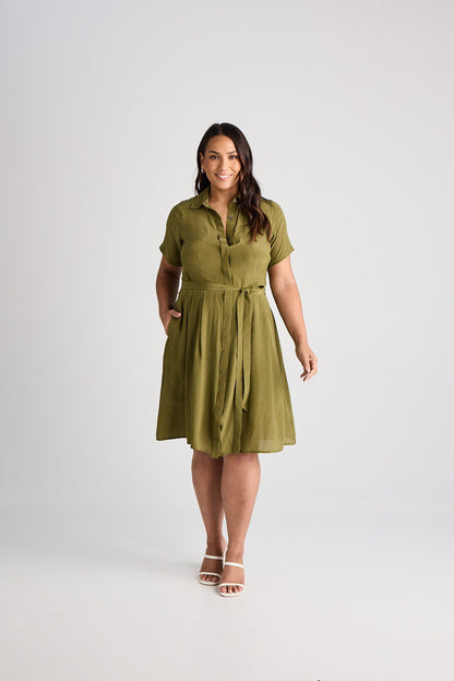 Lilli - Dress - Knee-Length - Olive - Silk