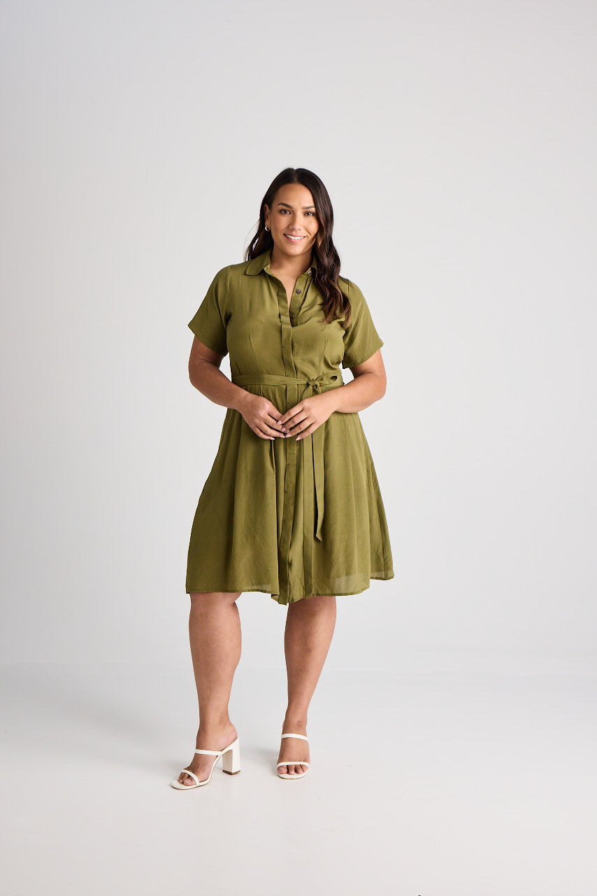 Lilli - Dress - Knee-Length - Olive - Silk