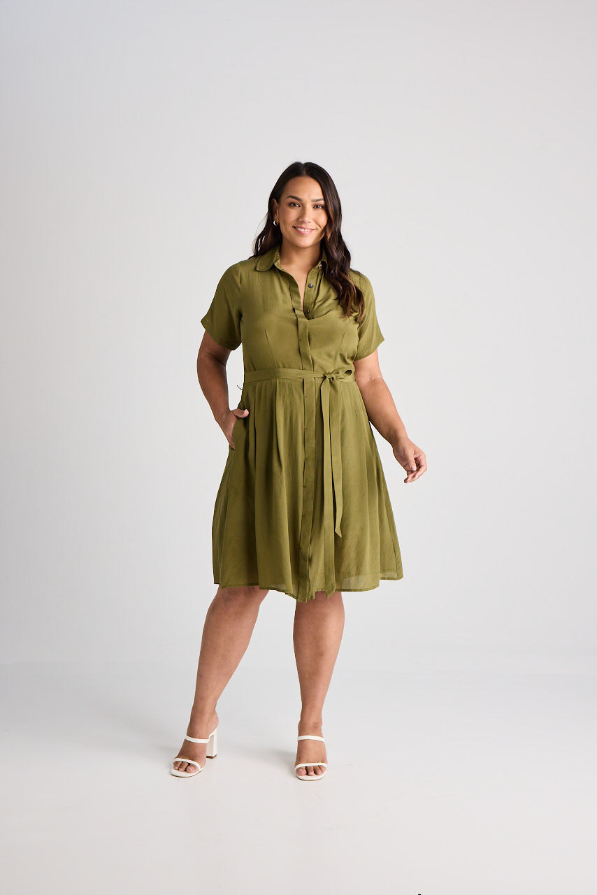 Lilli - Dress - Knee-Length - Olive - Silk