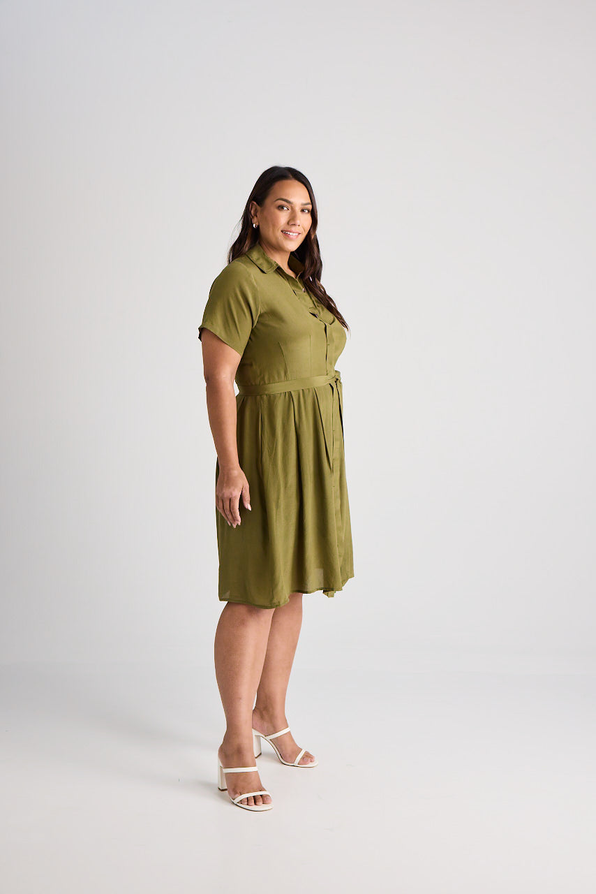 Lilli - Dress - Knee-Length - Olive - Silk