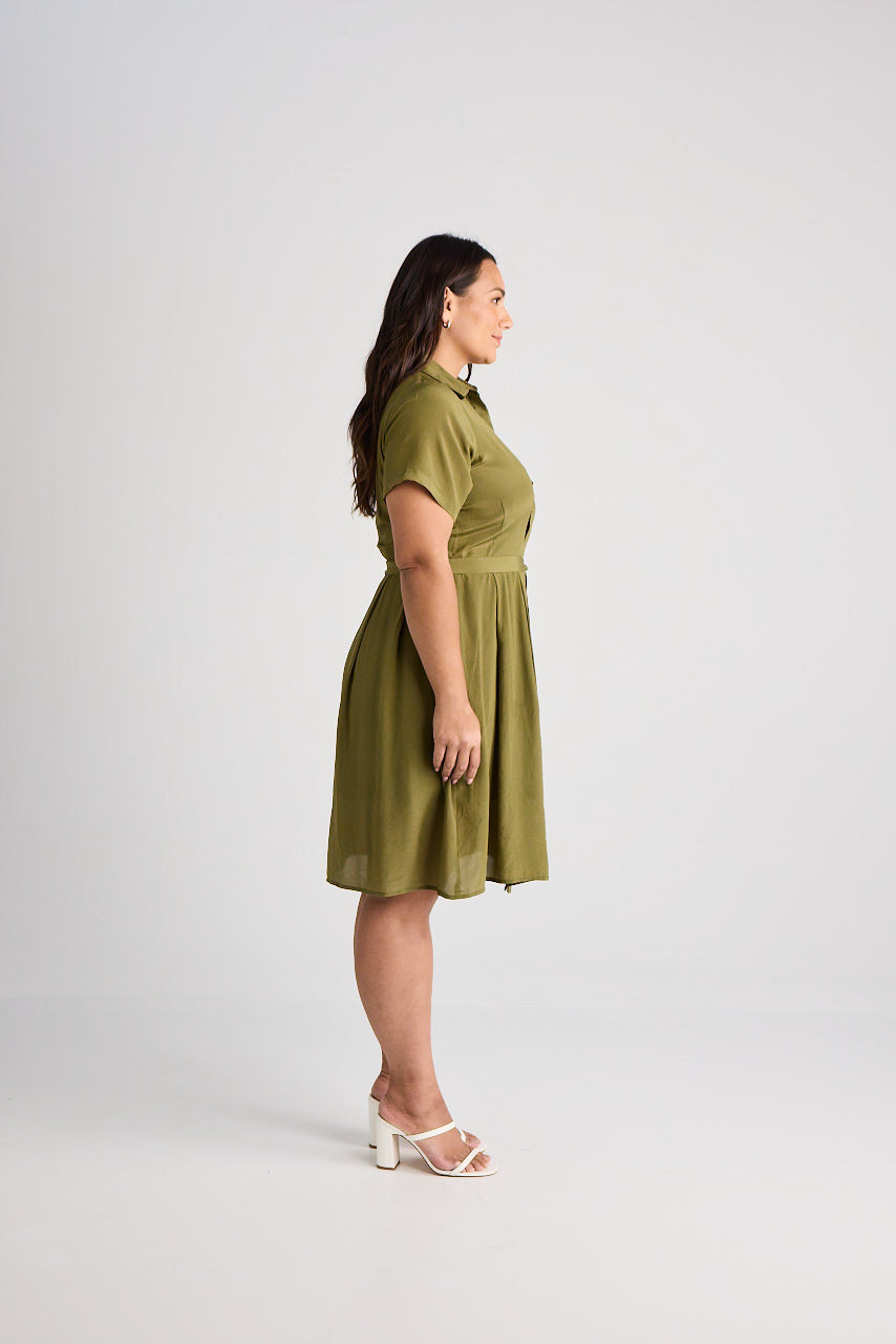 Lilli - Dress - Knee-Length - Olive - Silk