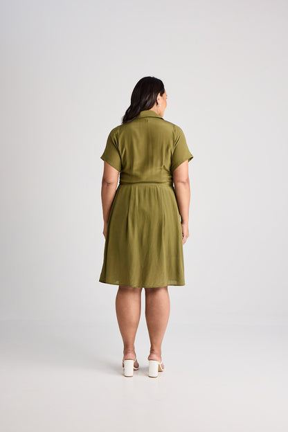 Lilli - Dress - Knee-Length - Olive - Silk