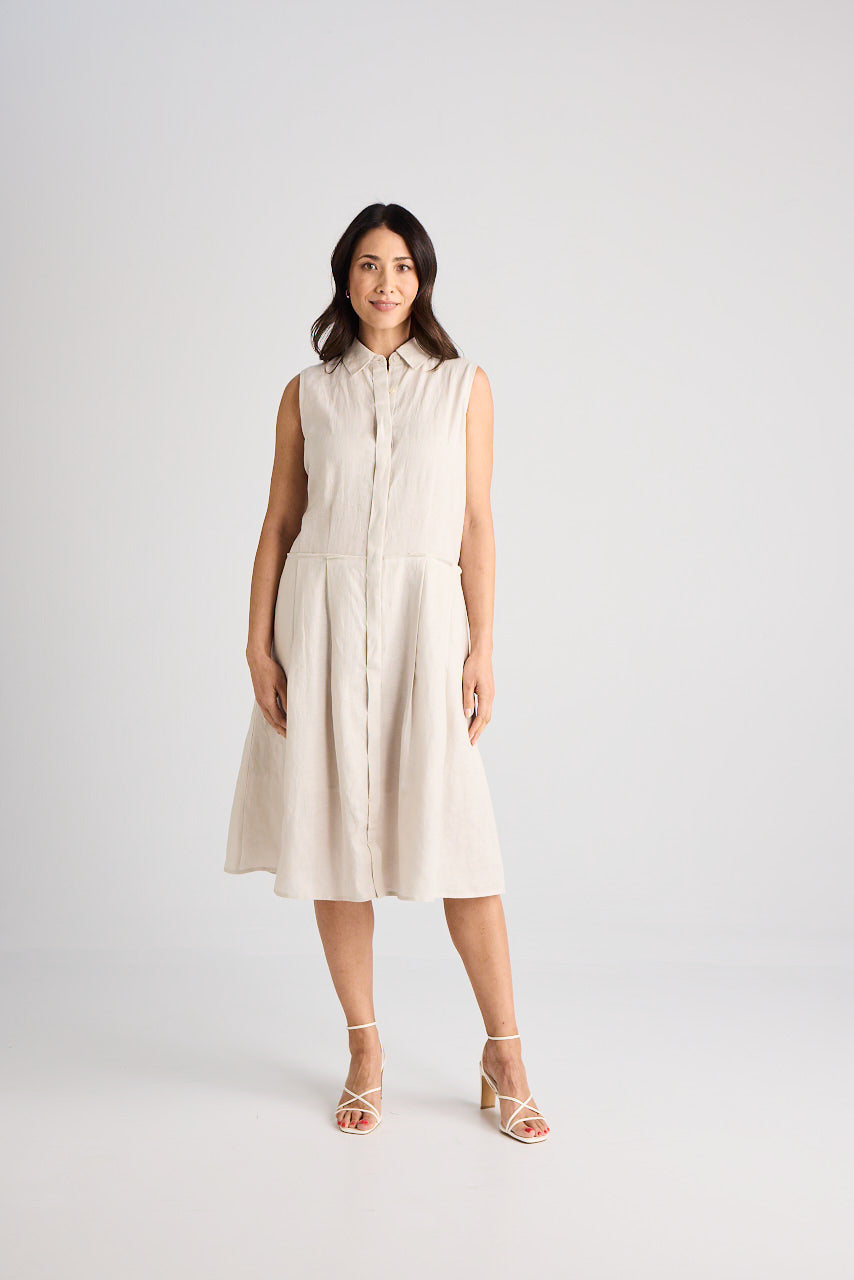 Lilli - Dress - Knee-Length - Oatmeal - Linen