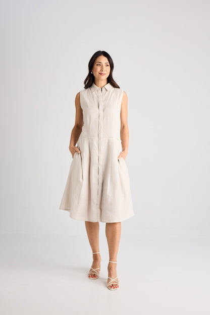 Lilli - Dress - Knee-Length - Oatmeal - Linen