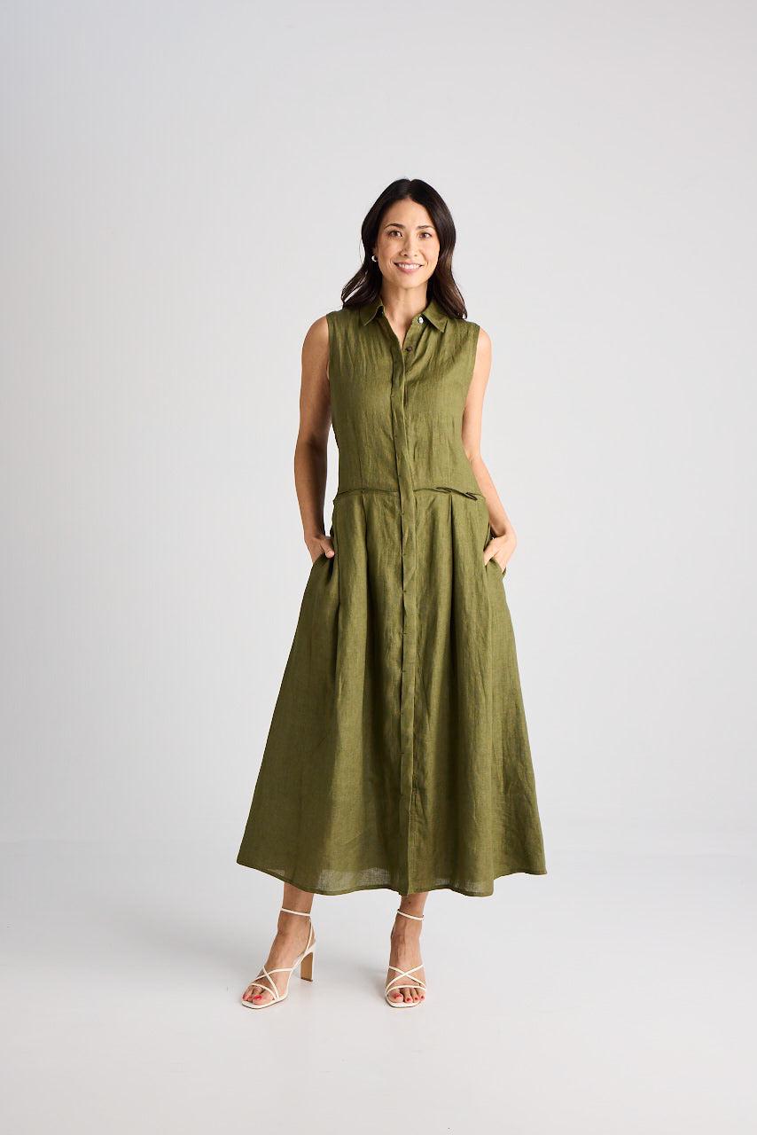 Lilli - Dress - Long - Olive - Linen