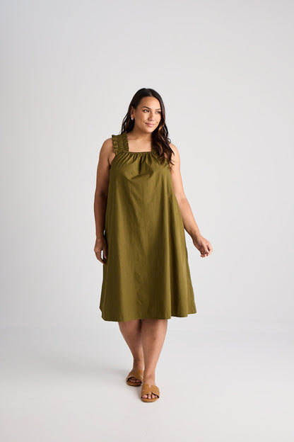 Laura - Dress - Knee-Length - Olive