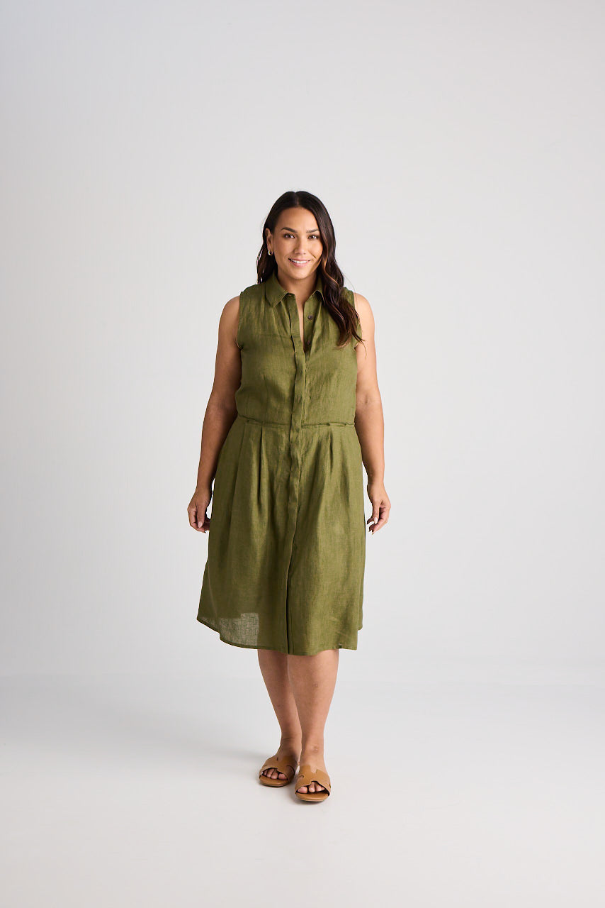 Lilli - Dress - Knee-Length - Olive - Linen